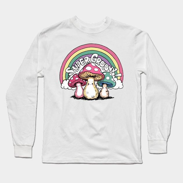 Super Groovy Kawaii Mushrooms Long Sleeve T-Shirt by Moulezitouna